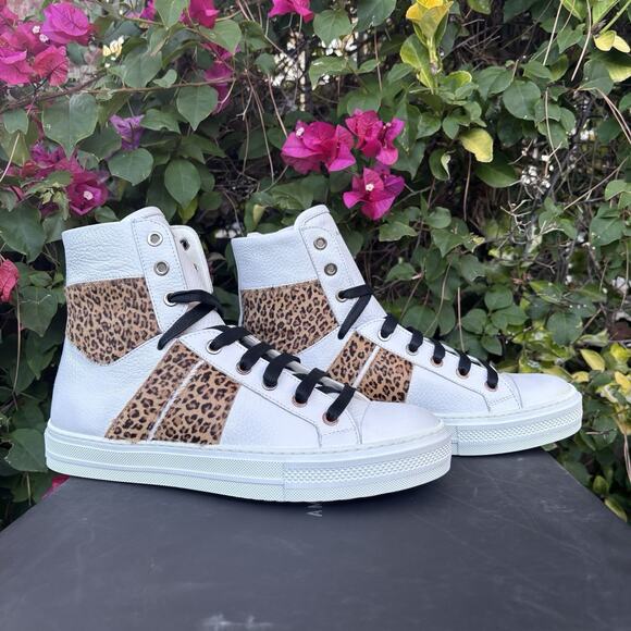 Amiri Sunset High Top Leather Sneakers Leopard Calfhair White Sz 40 main image 5